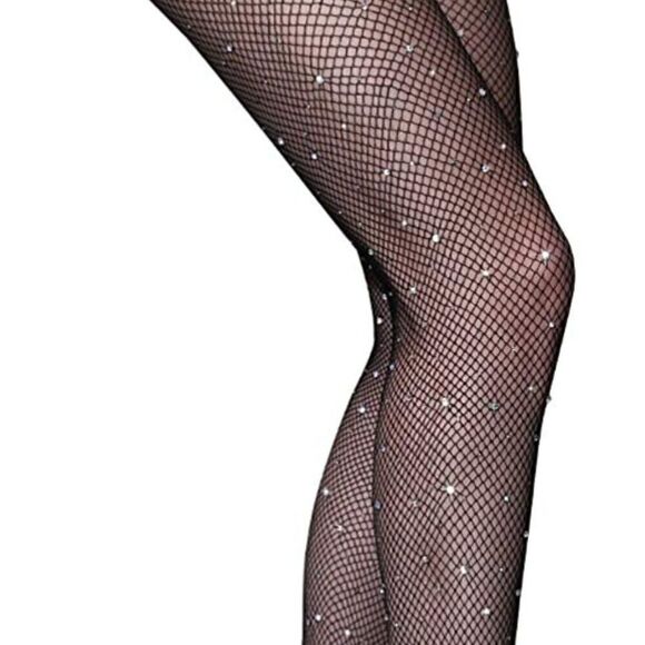 Rhinestone Fishnet Tights Sexy Sparkling Shiny Party Stretchy Mesh Stockings NEW - Picture 12 of 13